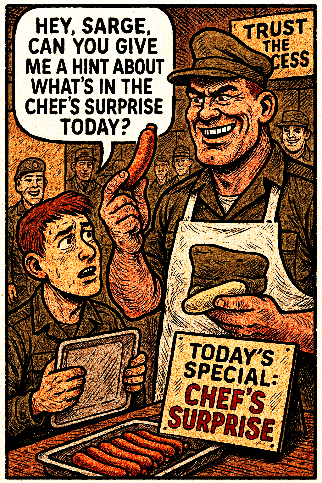 Hey, Sarge, Can You Give Me a Hint About What’s in the Chef’s Surprise Today?