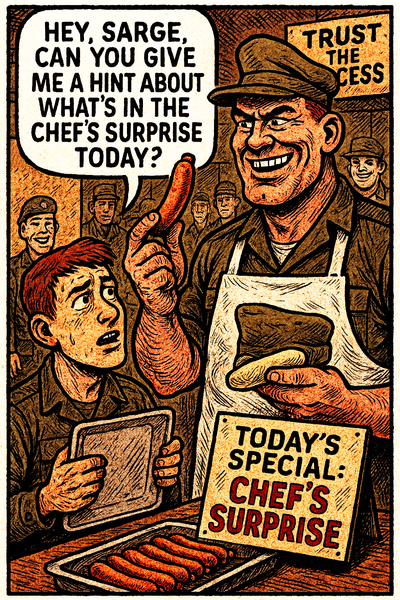 Hey, Sarge, Can You Give Me a Hint About What’s in the Chef’s Surprise Today?