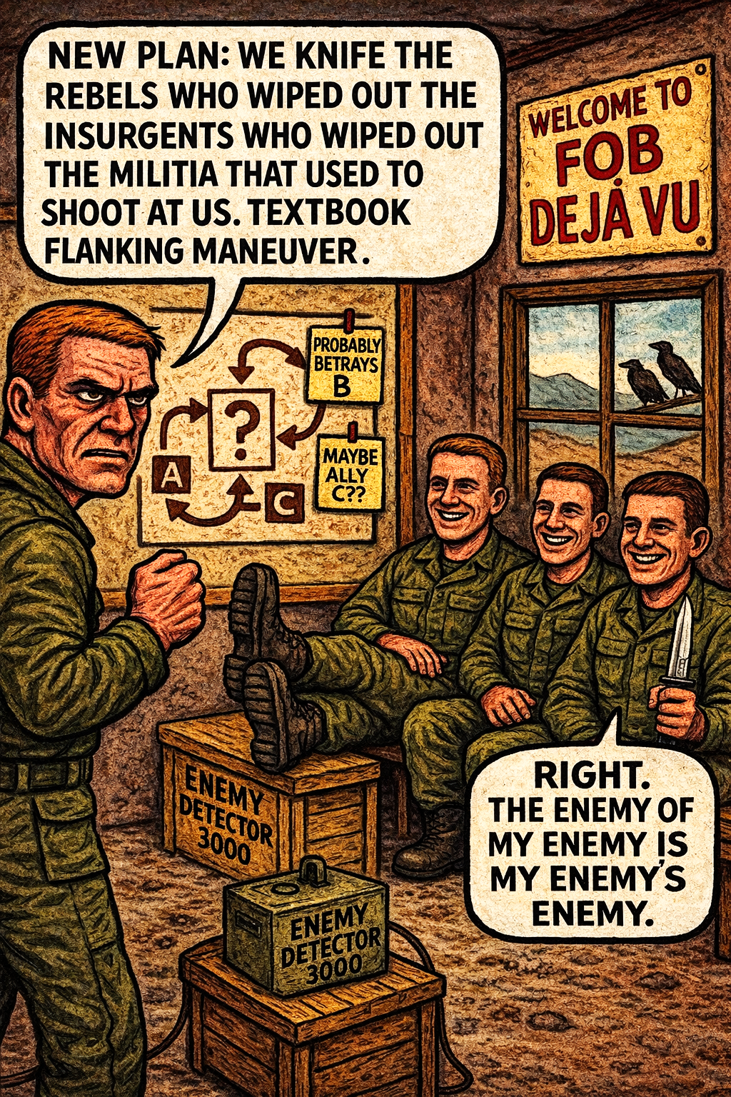 New Plan: We Knife the Rebels Who Wiped Out the Insurgents Who Wiped Out the Militia That Used to Shoot at Us
