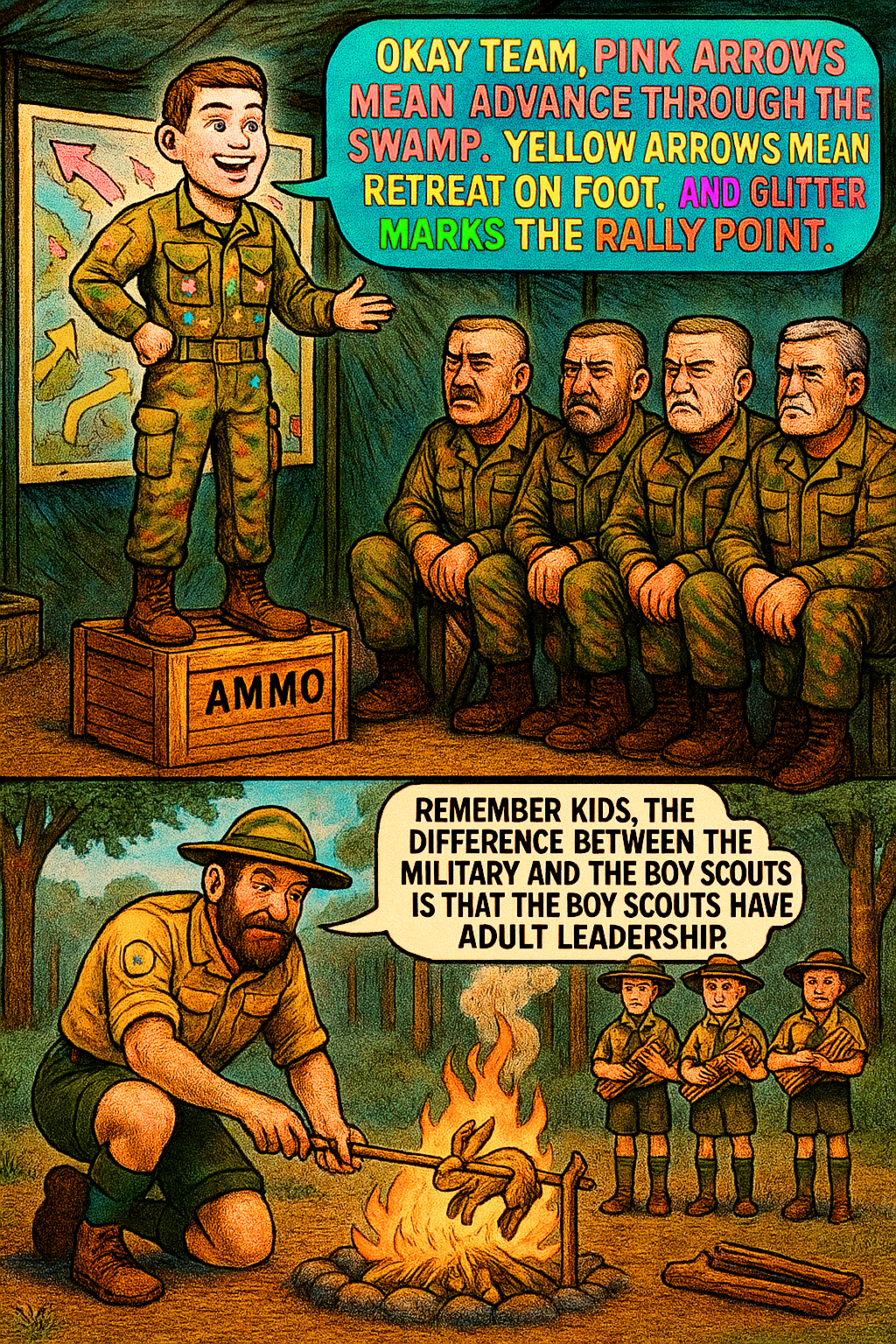 Okay Team, Pink Arrows Mean Advance Through the Swamp