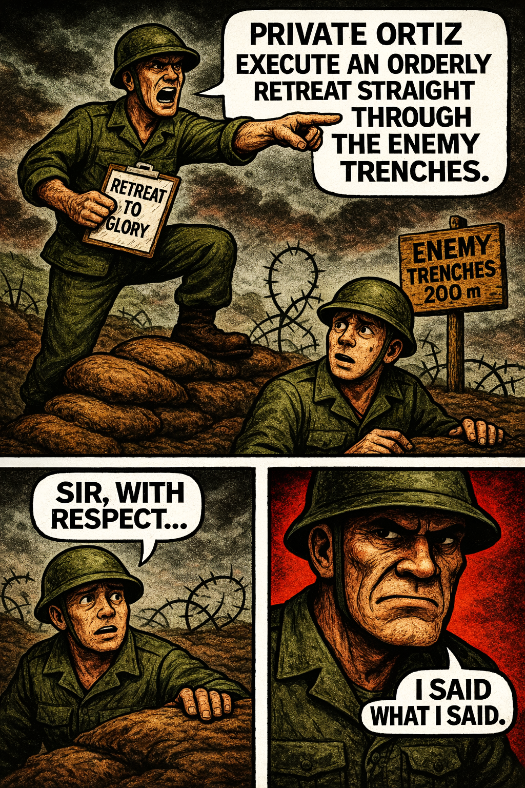 Private Ortiz Execute an Orderly Retreat Straight Through the Enemy Trenches