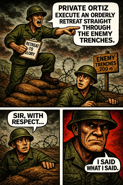 Private Ortiz Execute an Orderly Retreat Straight Through the Enemy Trenches