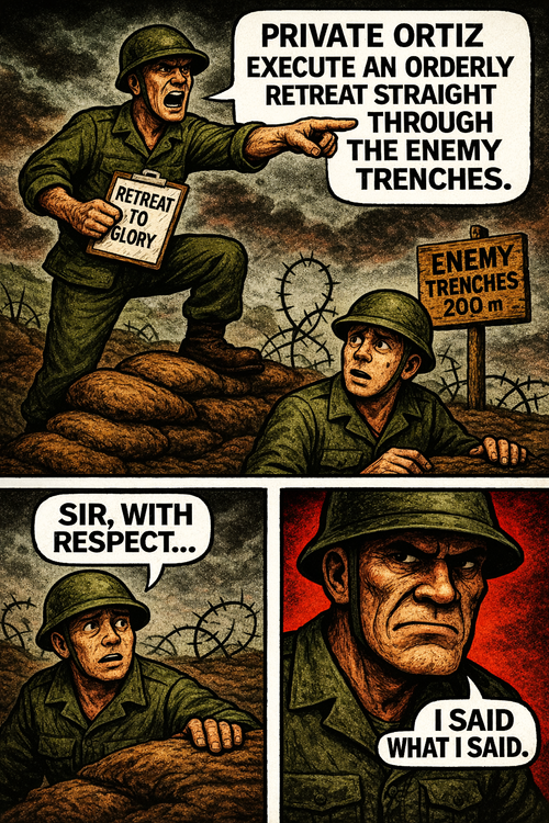 Private Ortiz Execute an Orderly Retreat Straight Through the Enemy Trenches