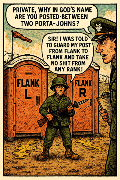 Private, Why in God’s Name Are You Posted-Between Two Porta-Johns?