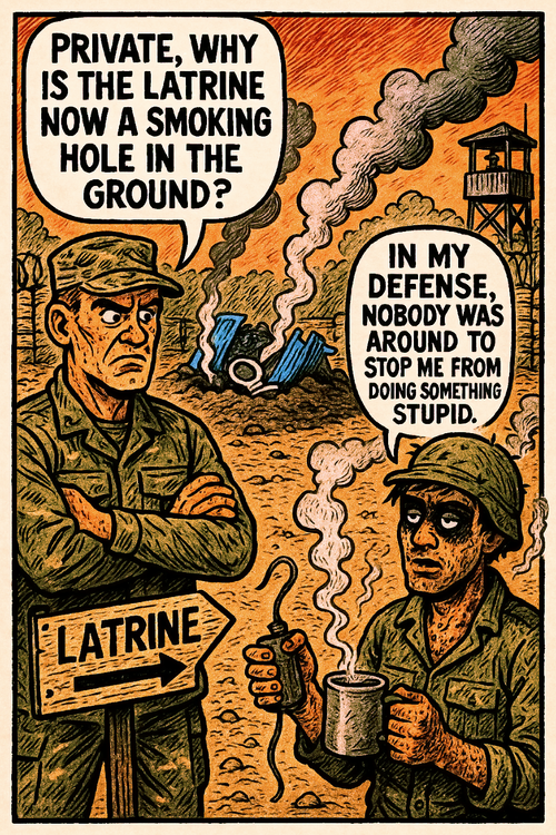 Private, Why Is the Latrine Now a Smoking Hole in the Ground?