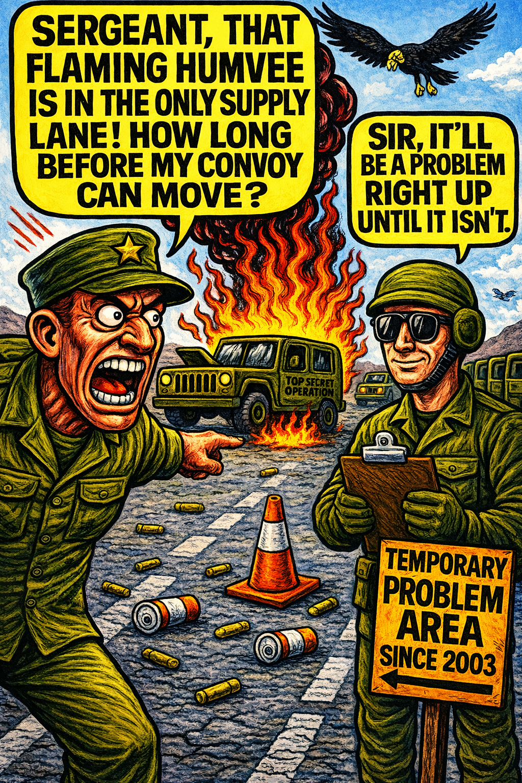 Sergeant, That Flaming Humvee Is in the Only Supply Lane!