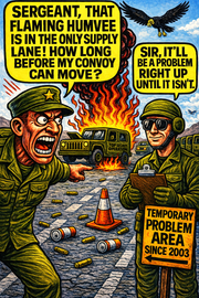Sergeant, That Flaming Humvee Is in the Only Supply Lane!