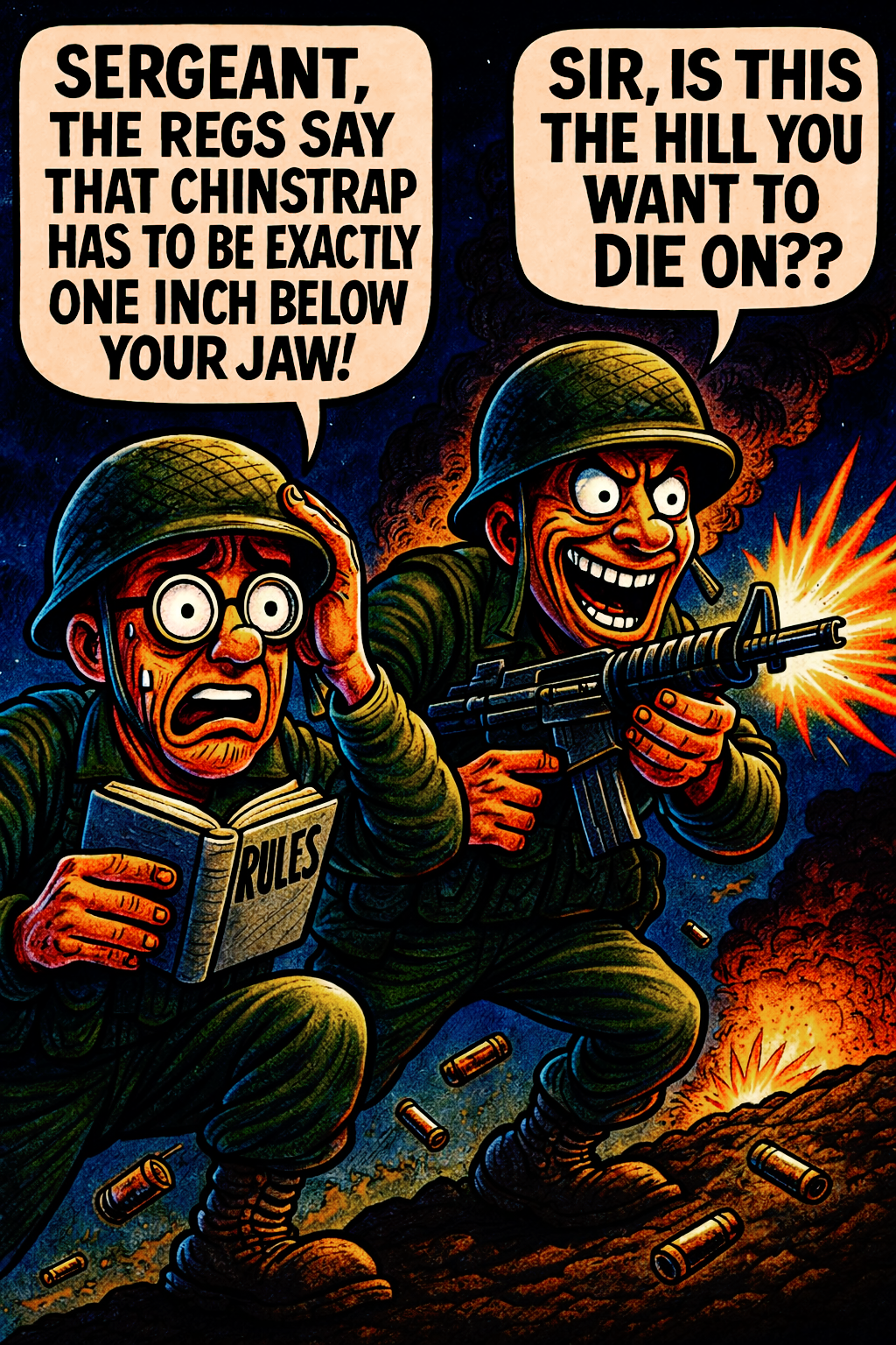 Sergeant, the Regs Say That Chinstrap Has to Be Exactly One Inch Below Your Jaw!