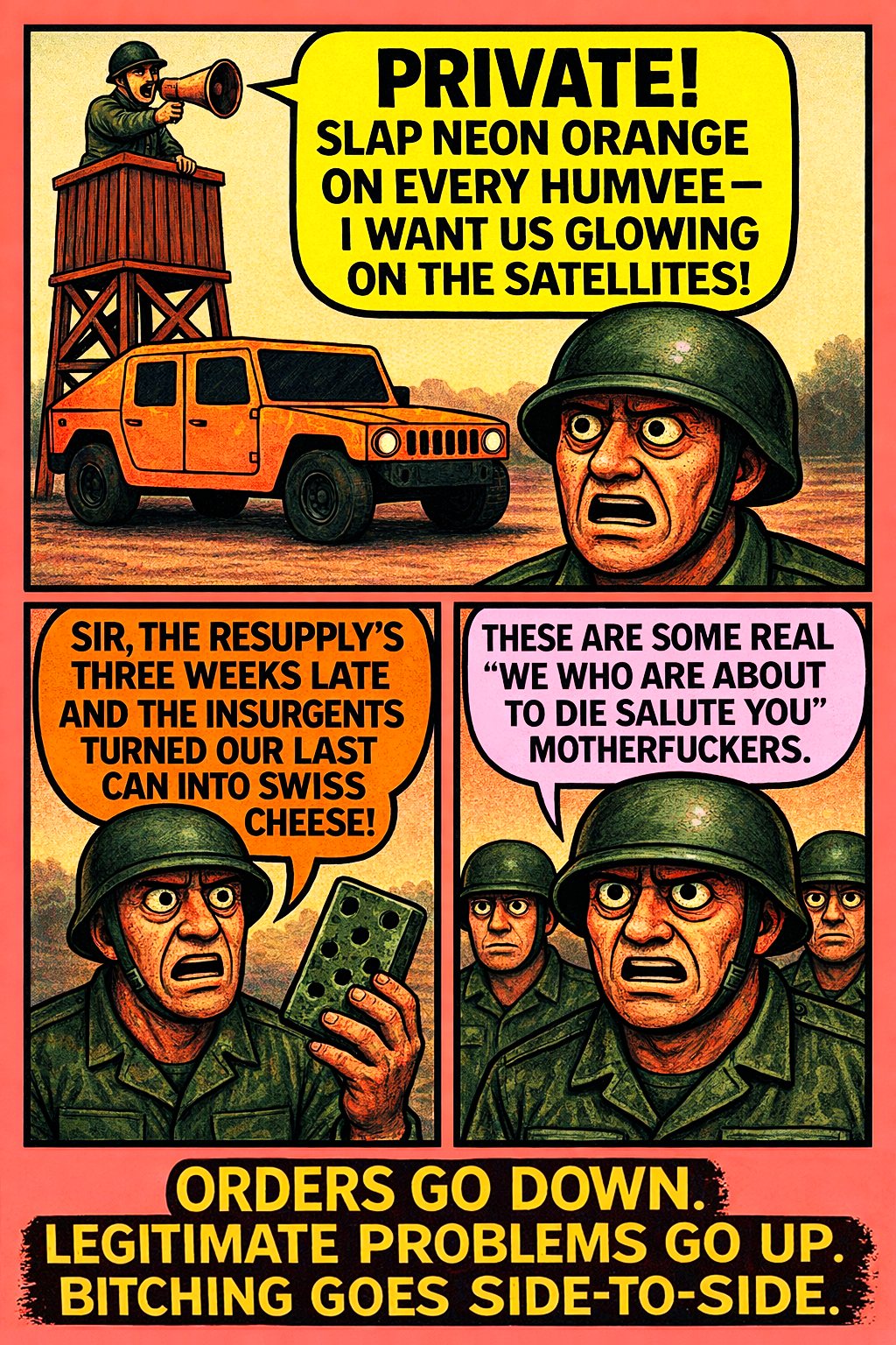 Slap Neon Orange on Every Humvee– I Want Us Glowing on the Satellites!